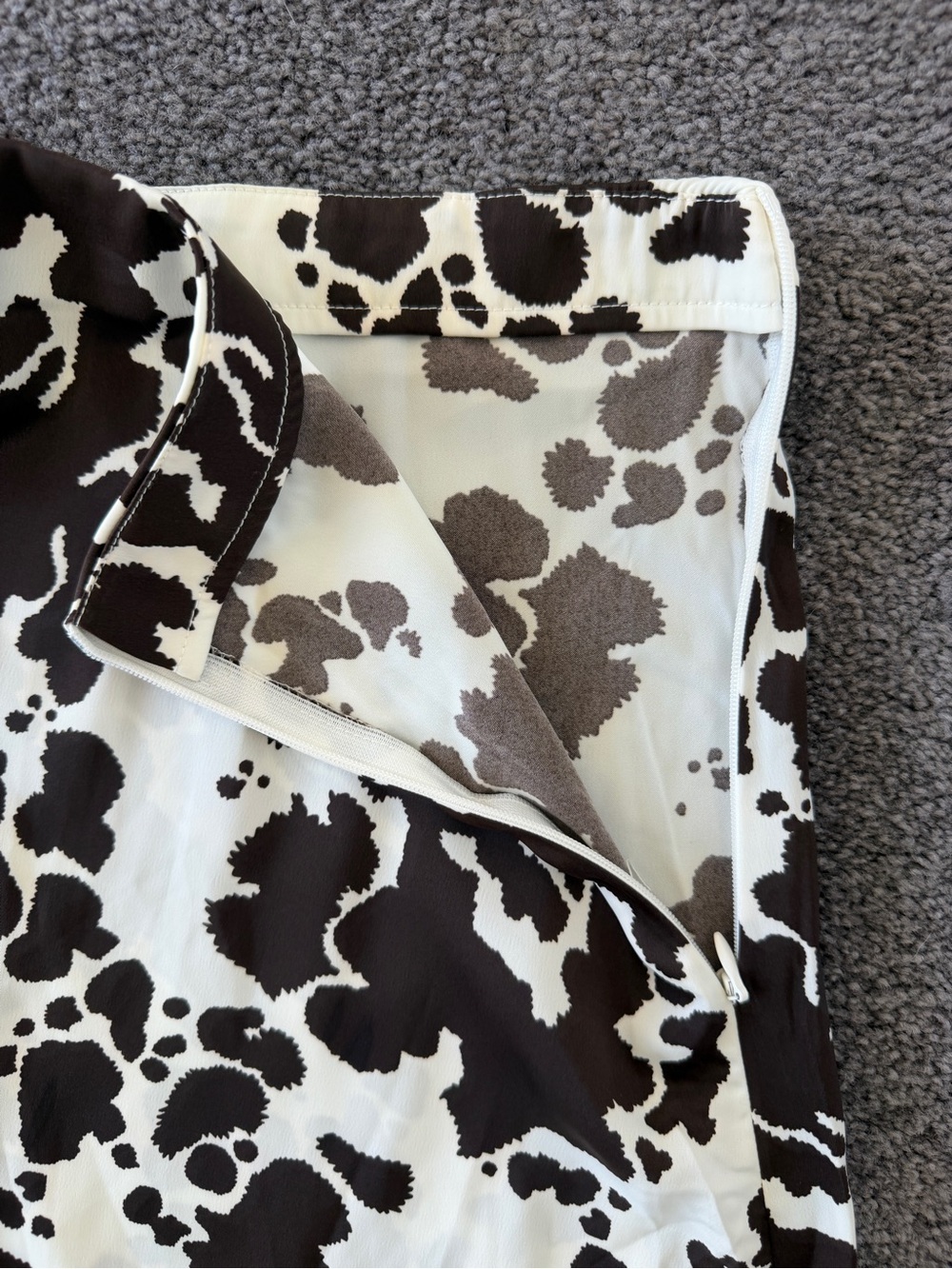 Women's silky Cow Print Maxi Skirt - White and Brown - Picture 5 of 7